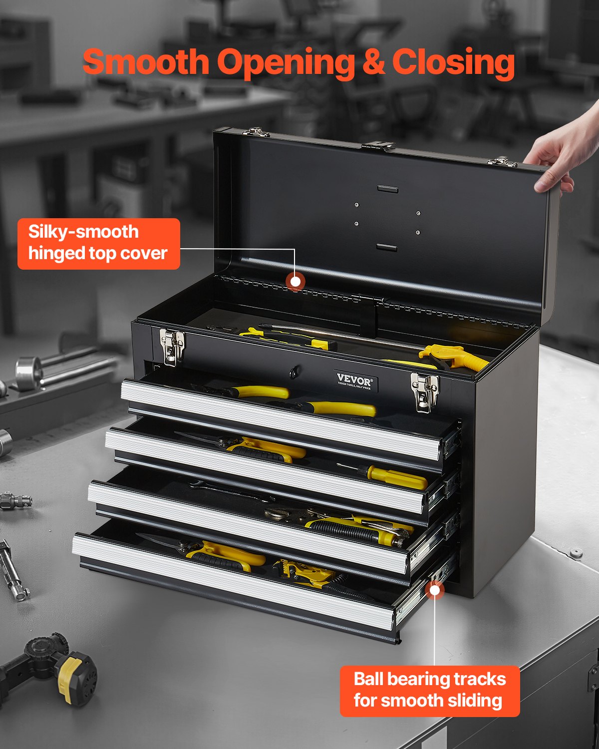 Portable Metal Tool Box – 4 Drawer Tool Chest with Lock & EVA Liners