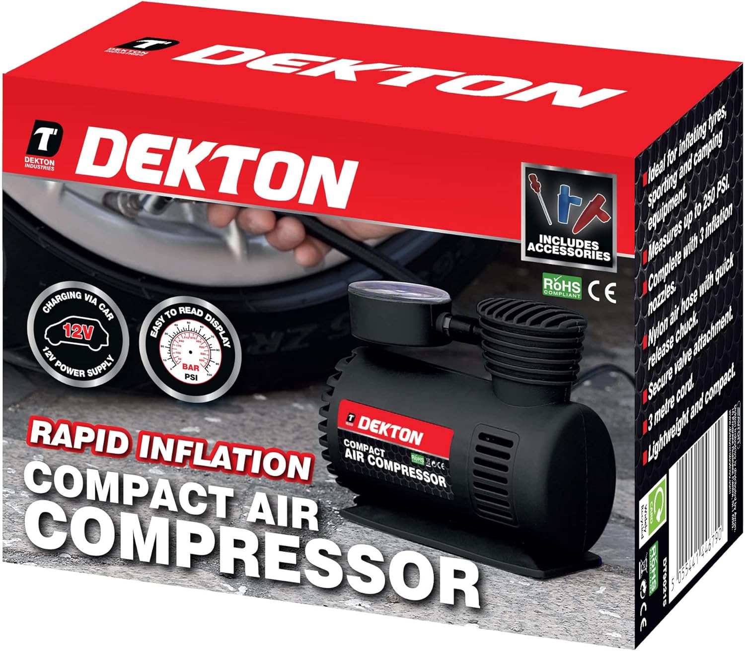 Vivo 12V Electric Car Tyre Compressor – 250 PSI Portable Air Inflator