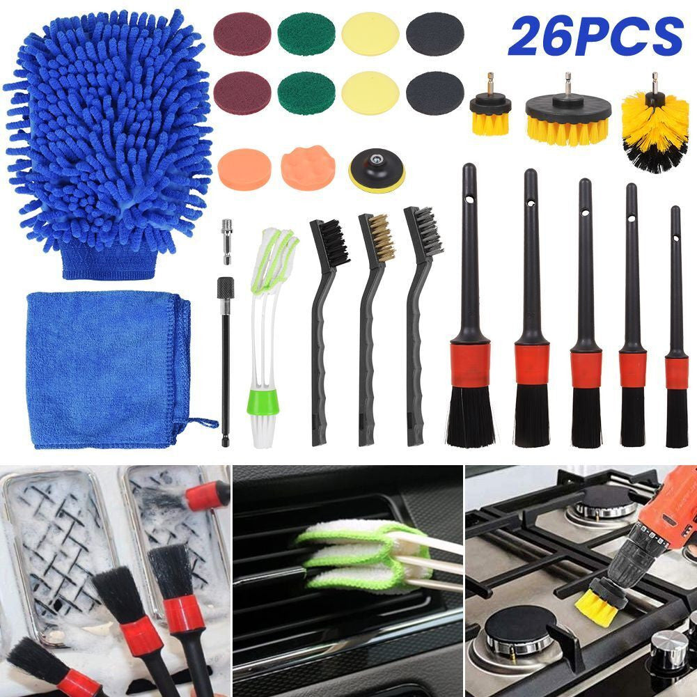 26Pcs Car Detailing Brush Set – Soft Interior & Wheel Valet Cleaning Kit
