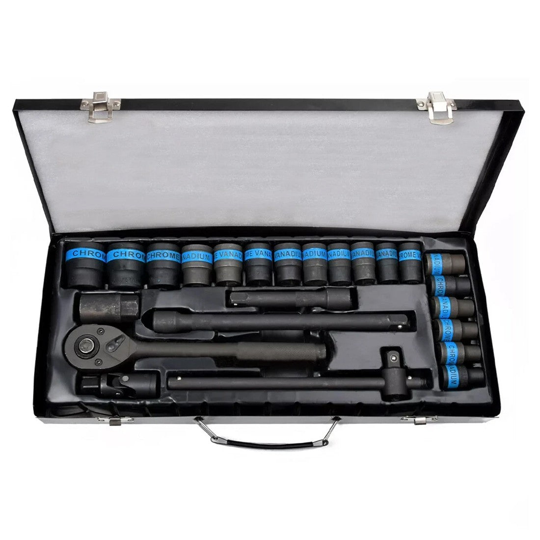 Heavy Duty 1/2” Ratchet Wrench Socket Set – 8–32mm Metric with Extension Bar & Metal Case