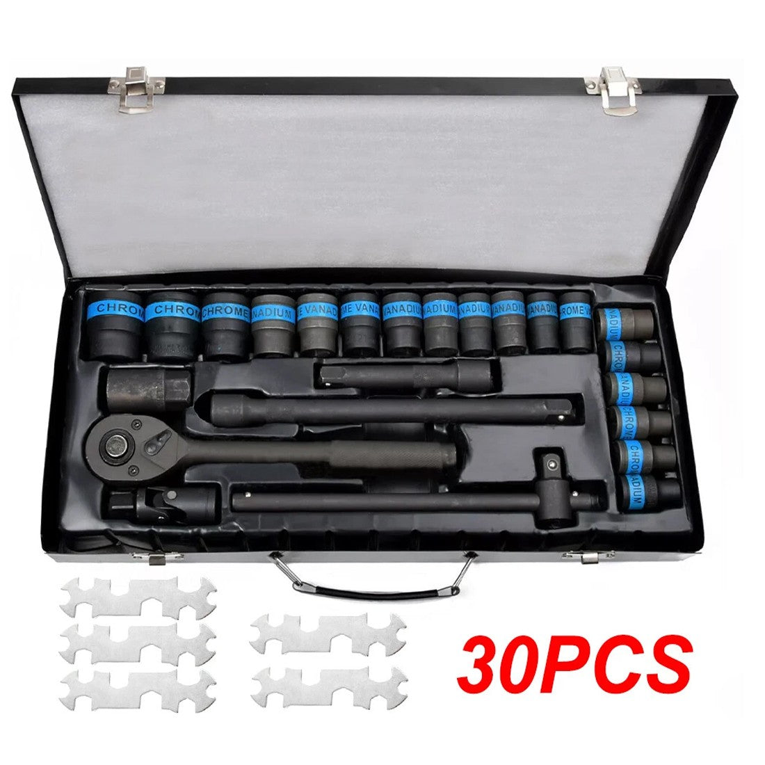 Heavy Duty 1/2” Ratchet Wrench Socket Set – 8–32mm Metric with Extension Bar & Metal Case