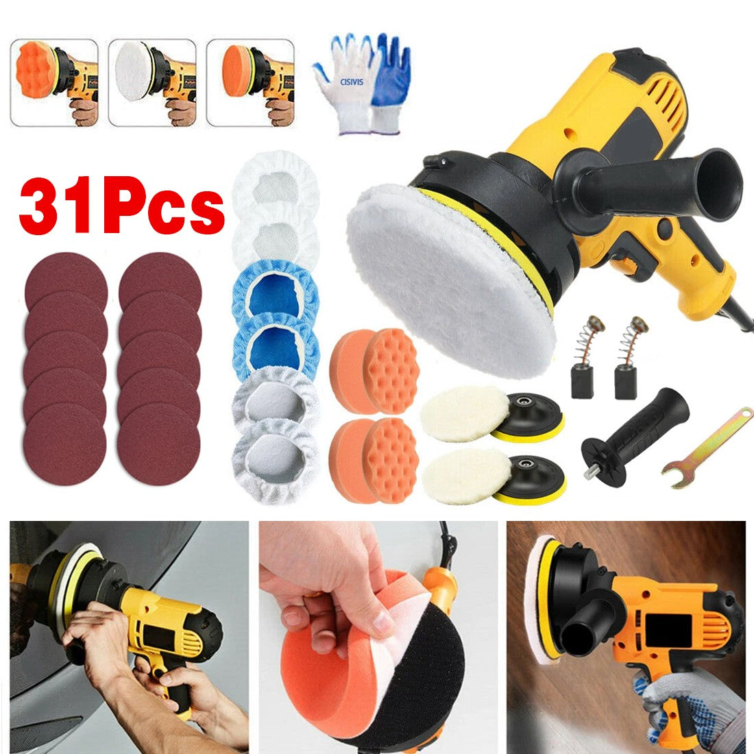 31-Piece Electric Car Polisher Kit – Buffer, Sander & Polishing Sponges