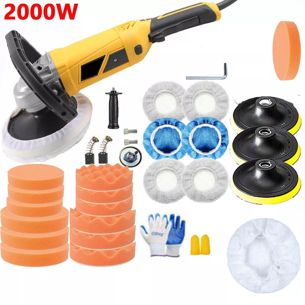 2000W Electric Car Polisher & Sander Machine – Buffer Pad Sponge Polishing Waxer Kit