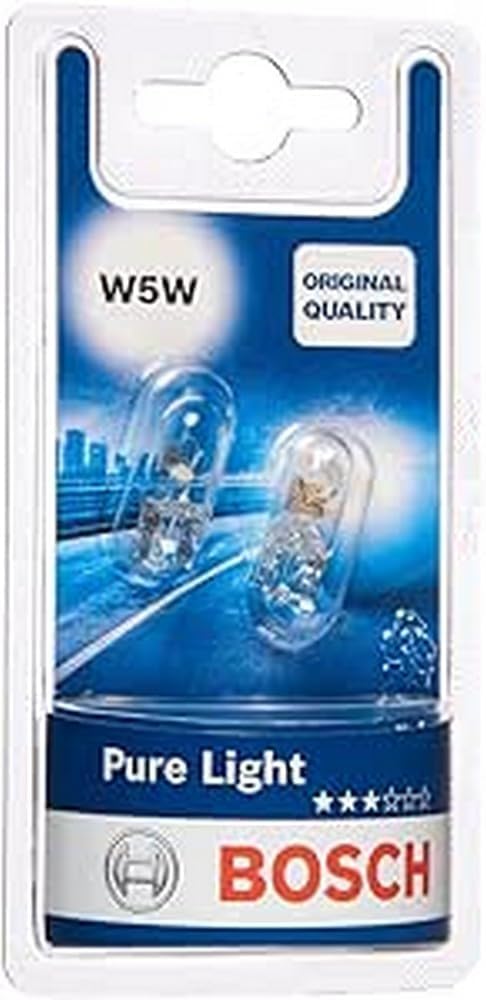 Bosch W5W (501) Pure Light Bulbs – 12V 5W Capless Bulbs (Pair)
